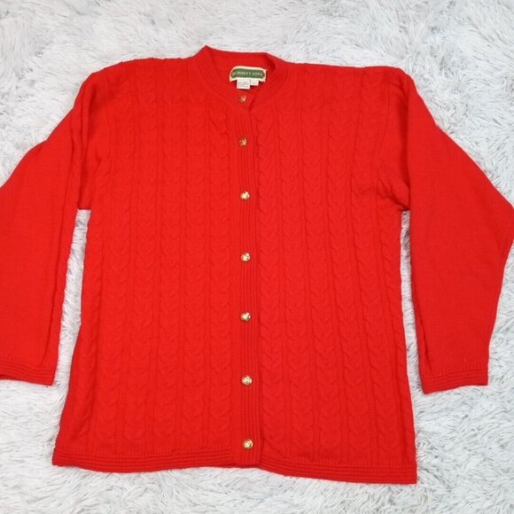 Vintage Quissett Cove Womens Sweater‎ Cardigan Red L Wool Button Up Cozy Comfort - Picture 1 of 10